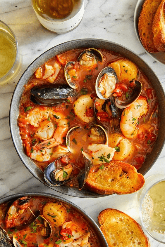 seafood stew in a bowl 