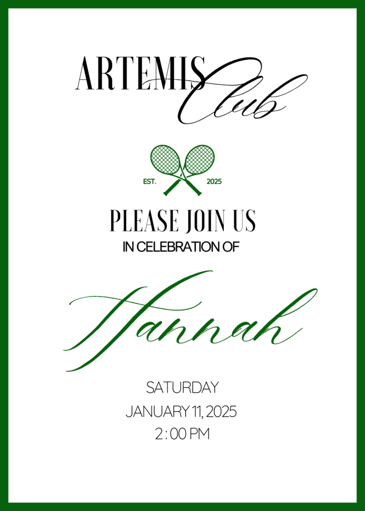 Green and White Tennis Party Invitation