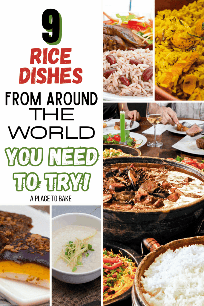 '9 Rice Dishes From Around The World You Need To Try" in the top left corner with various images of rice dishes